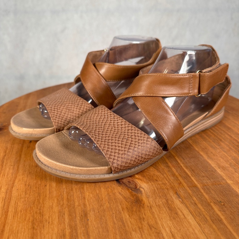 Dr. Scholl's Sandals Women 10 Brown Good Snake Embossed Ankle Strap Flat